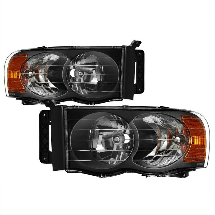 Xtune, Xtune Crystal Headlights Dodge Ram (02-05) Black / Black Smoke / Smoke w/ Amber Turn Signal Light