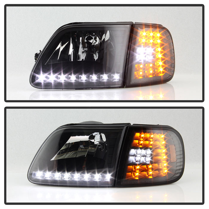 Xtune, Xtune Crystal Headlights Ford Expedition (97-02) [w/ Clear LED DRL & Corners] Black / Chrome / Smoke