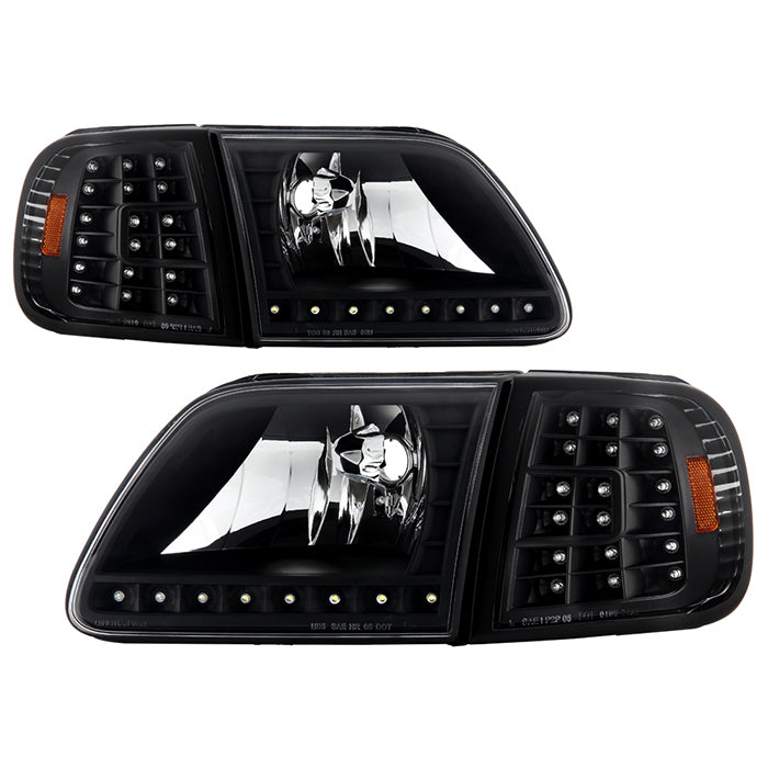 Xtune, Xtune Crystal Headlights Ford Expedition (97-02) [w/ Clear LED DRL & Corners] Black / Chrome / Smoke