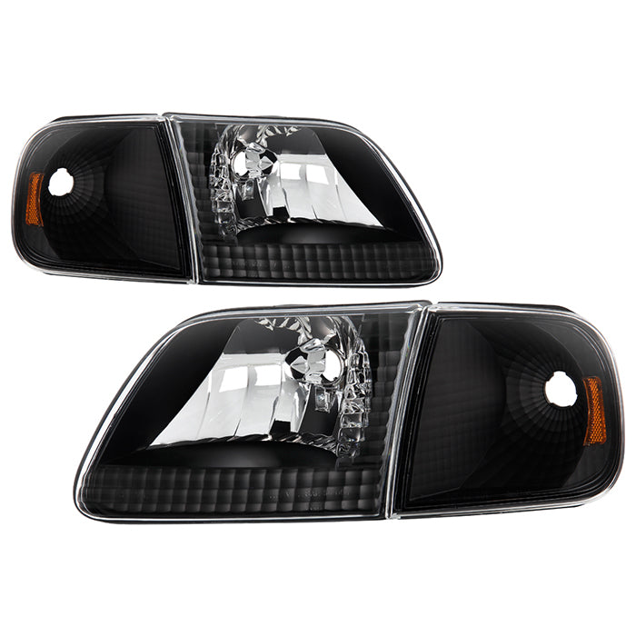 Xtune, Xtune Crystal Headlights Ford Expedition (97-02) [w/ Corner Lights] Black / Black Smoke/ Smoke