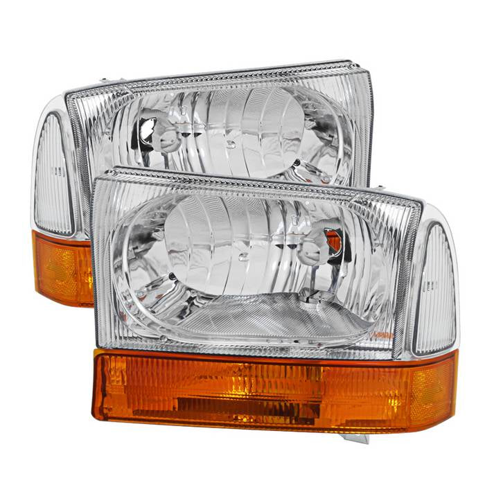 Xtune, Xtune Crystal Headlights Ford F250/F350/F450 Superduty (99-04) [OEM Style] Black or Chrome w/ Amber Corner Lights