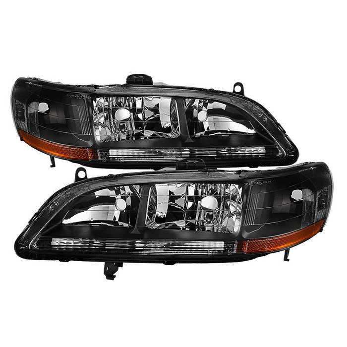 Xtune, Xtune Crystal Headlights Honda Accord (1998-2002) Black w/ Amber Turn Signal Lights