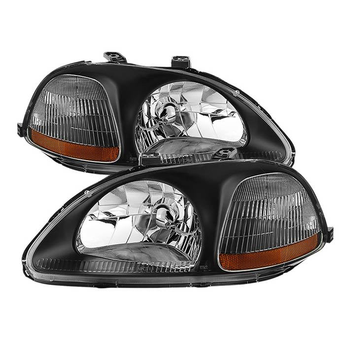 Xtune, Xtune Crystal Headlights Honda Civic EK (96-98) Black w/ Amber Turn Signal Lights