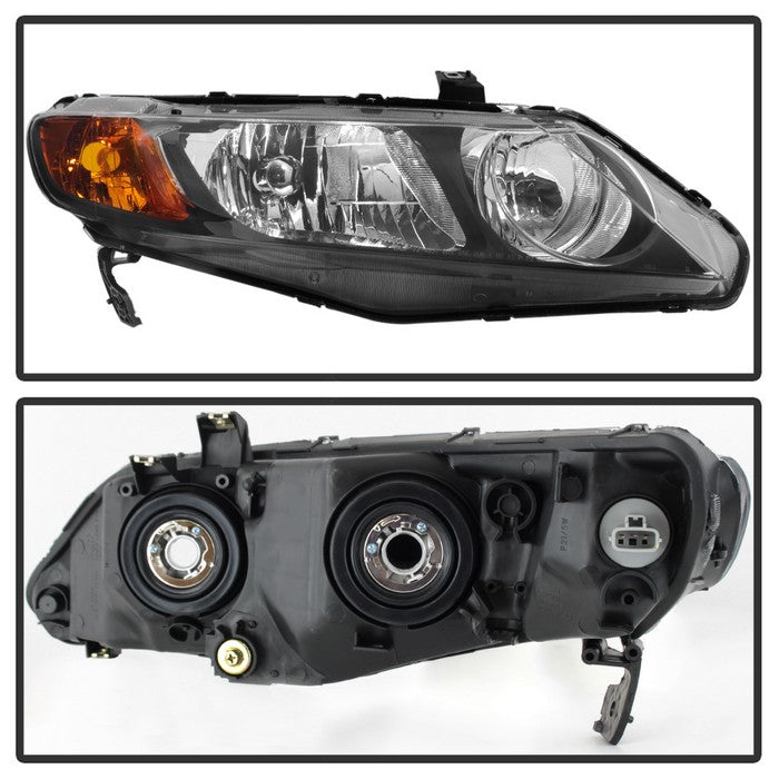 Xtune, Xtune Crystal Headlights Honda Civic Sedan (06-11) Black w/ Amber Turn Signal Lights