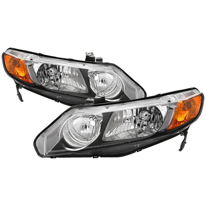 Xtune, Xtune Crystal Headlights Honda Civic Sedan (06-11) Black w/ Amber Turn Signal Lights