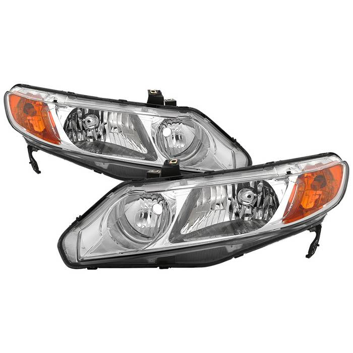 Xtune, Xtune Crystal Headlights Honda Civic Sedan (06-11) Chrome w/ Amber Corner Lights