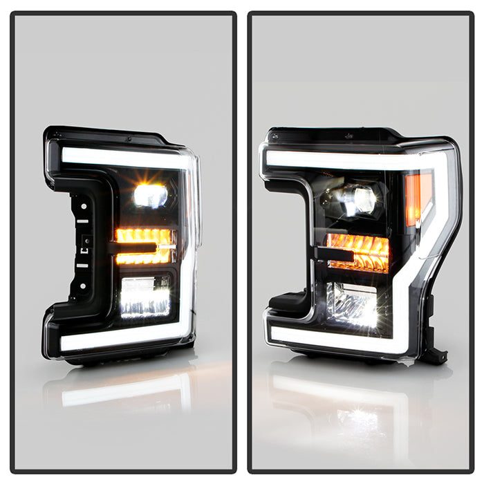 Xtune, Xtune Full LED Headlights Ford F250 F350 Super Duty (17-19) [DRL Light Bar w/ Welcome Light Function - Halogen Model] Black or Chrome w/ Amber Corner Lights