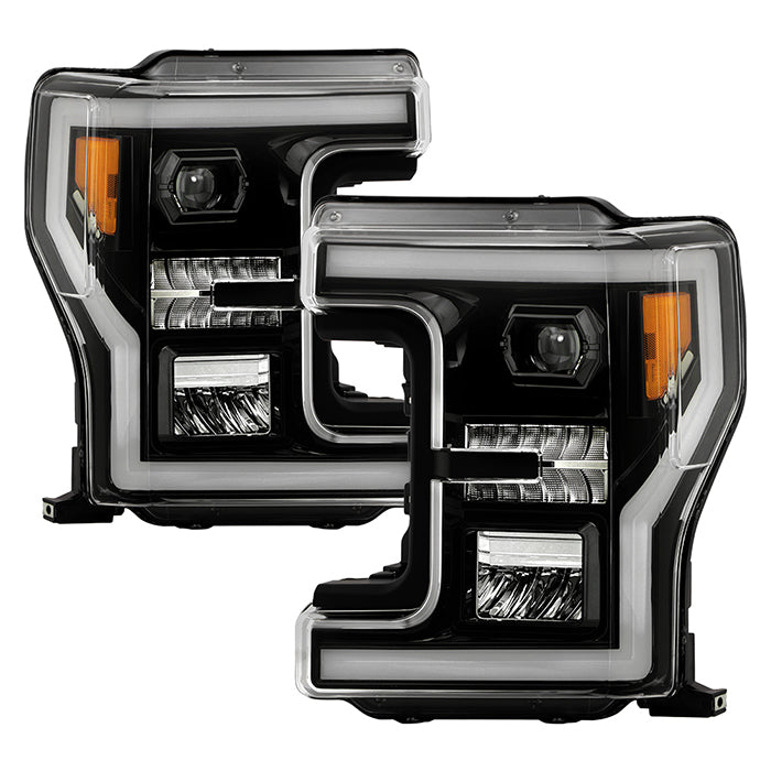 Xtune, Xtune Full LED Headlights Ford F250 F350 Super Duty (17-19) [DRL Light Bar w/ Welcome Light Function - Halogen Model] Black or Chrome w/ Amber Corner Lights