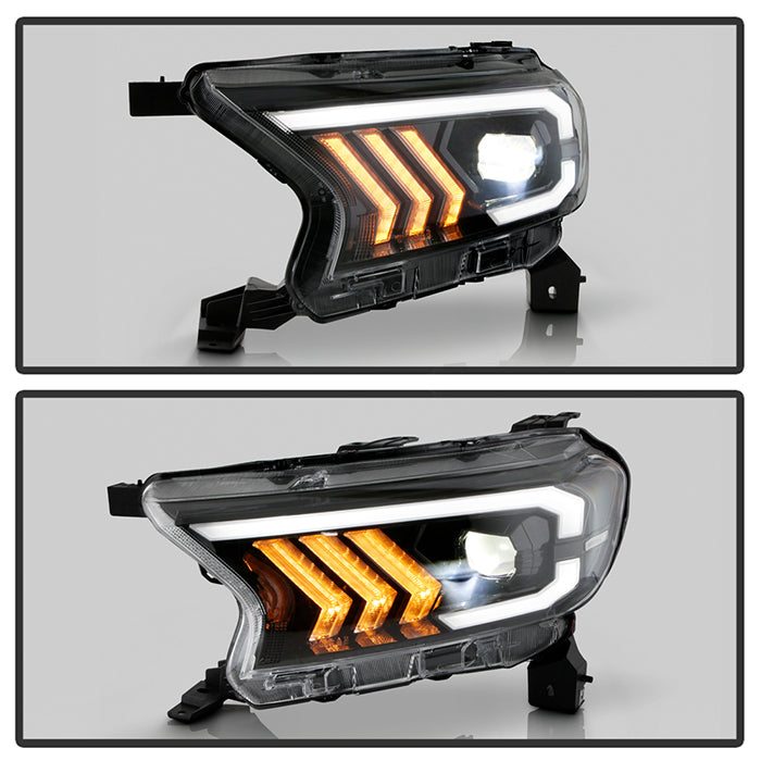 Xtune, Xtune Full LED Projector Headlights Ford Ranger (19-22) [Light Bar DRL w/ Amber Sequential Turn Signal - Halogen Model] Black or Chrome