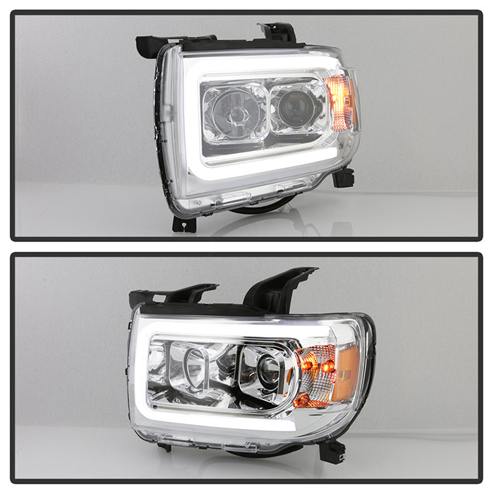 Xtune, Xtune Full LED Projector Headlights GMC Sierra 1500 (14-15) 2500HD 3500HD (15-17) [Light Tube DRL- Halogen Model] Chrome w/ Amber Turn Signal Light