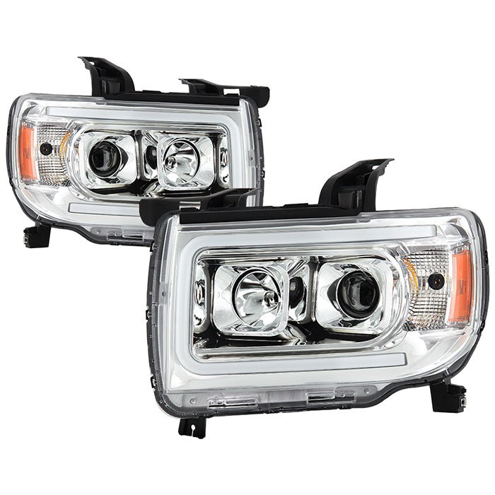 Xtune, Xtune Full LED Projector Headlights GMC Sierra 1500 (14-15) 2500HD 3500HD (15-17) [Light Tube DRL- Halogen Model] Chrome w/ Amber Turn Signal Light