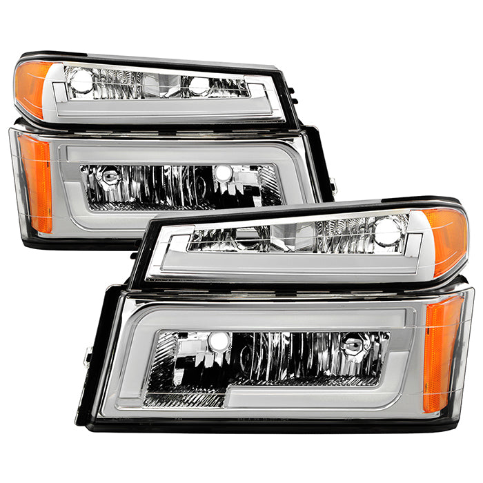 Xtune, Xtune Headlights Chevy Colorado (04-12) [Light Bar DRL w/ Bumper Lights] Black or Chrome w/ Amber Turn Signal Light