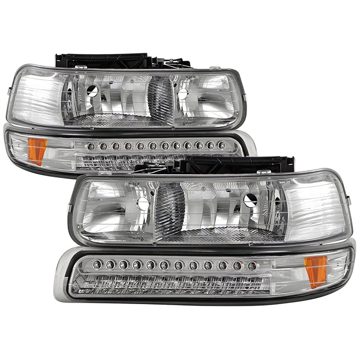 Xtune, Xtune Headlights Chevy Silverado (99-02) [w/ LED Bumper Lights] Chrome or Smoke w/ Amber Turn Signal Light