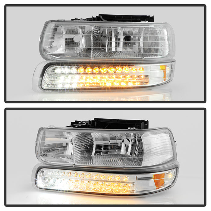 Xtune, Xtune Headlights Chevy Suburban 1500/2500 (00-06) [w/ LED Bumper Lights] Chrome or Smoke w/ Amber Turn Signal Light