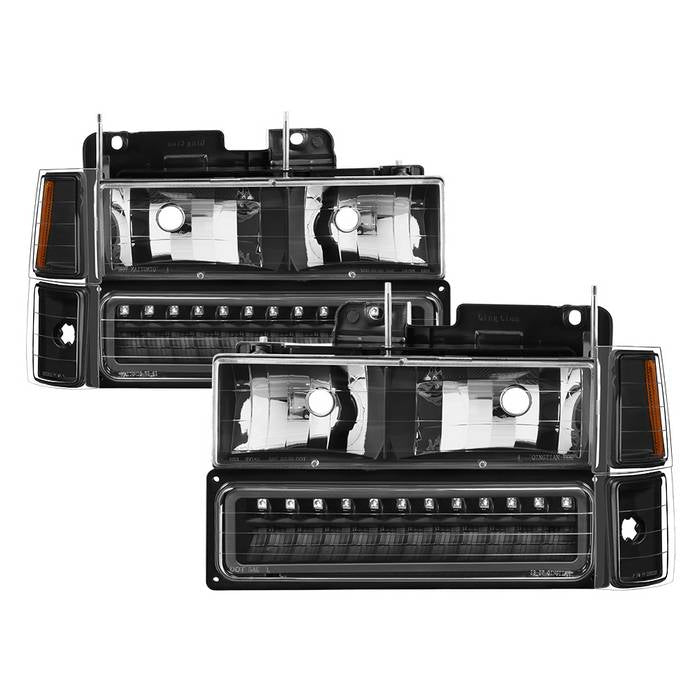 Xtune, Xtune Headlights Chevy Suburban (92-99) [w/ Corner/LED Bumper Headlights ] Black / Chrome / Smoke