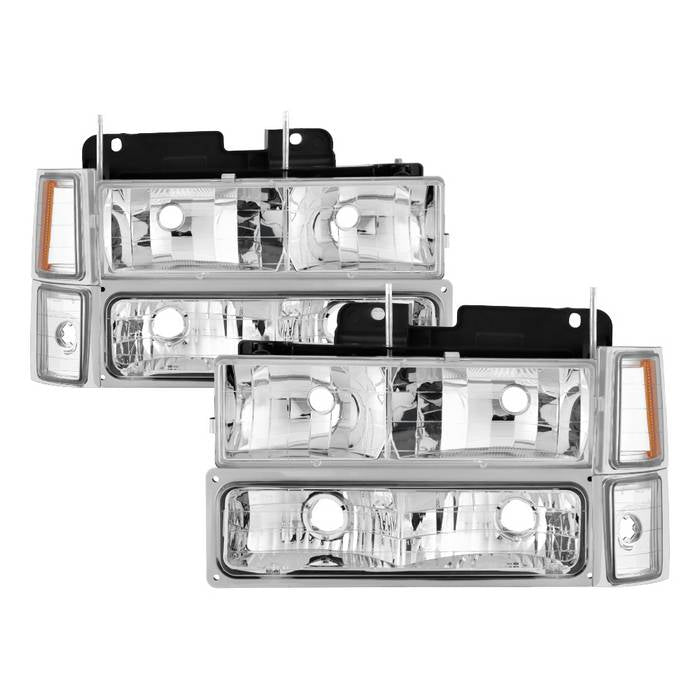 Xtune, Xtune Headlights Chevy Tahoe (95-99) [OE Style w/ Corner & Parking Lights - 8 pcs] Black / Chrome / Smoked