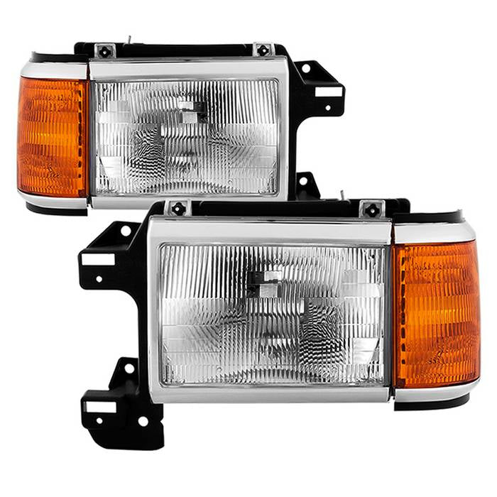 Xtune, Xtune Headlights Ford F250/ F350/ F450 (87-91) [OEM Style] Chrome w/ Amber Corner Lights