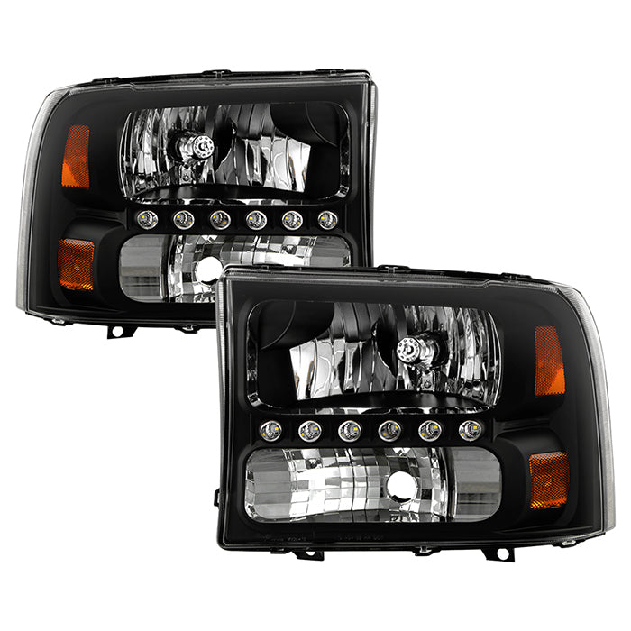 Xtune, Xtune Headlights Ford F250/F350 Super Duty (99-04) [w/ LED DRL] Black or Chrome w/ Amber Corner Lights