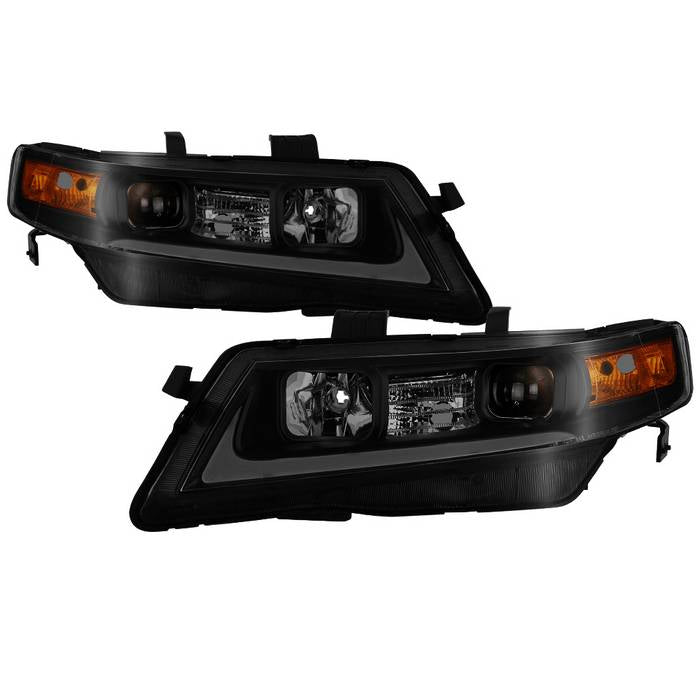 Xtune, Xtune Projector Headlights Acura TSX (04-08) [w/ Light Tube DRL] Black / Black Smoked / Chrome w/ Amber Turn Signal Lights