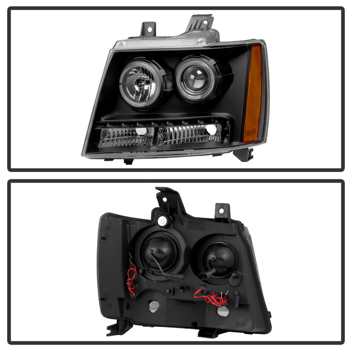 Xtune, Xtune Projector Headlights Chevy Avalanche (07-14) [w/ Halo LED Lights] Black or Black Smoked w/ Amber Turn Signal Light