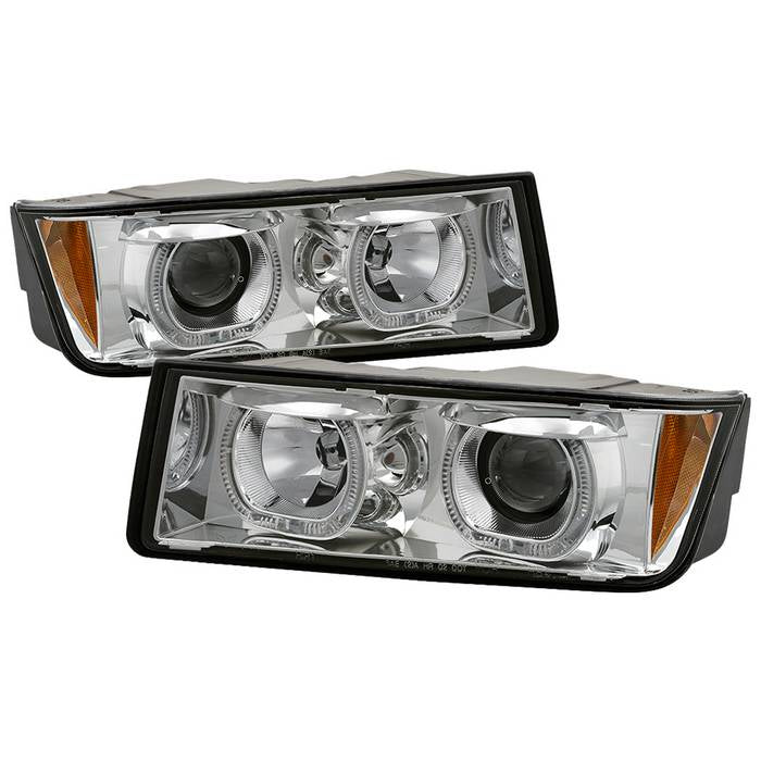 Xtune, Xtune Projector Headlights Chevy Avalanche w/ Body Cladding (02-06) [Halo DRL LED Light Bar - Halogen Model] Black or Chrome w/ Amber Turn Signal