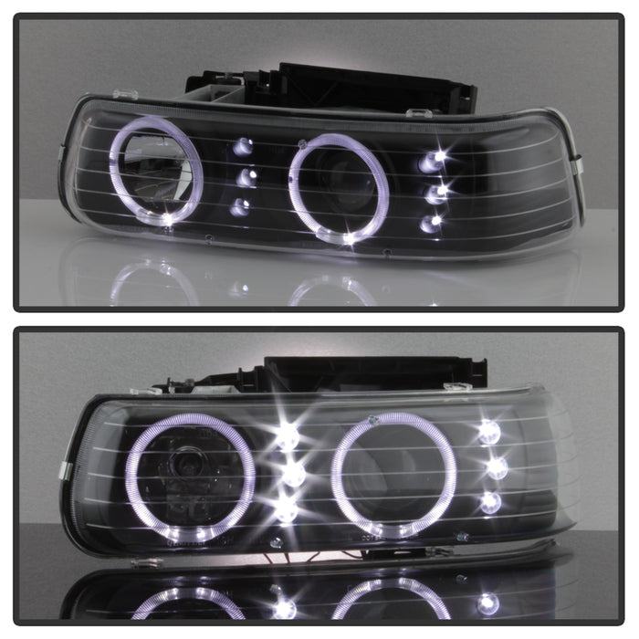 Xtune, Xtune Projector Headlights Chevy Suburban 1500/2500 (00-06) [w/ Bumper Light & LED Halo] Black