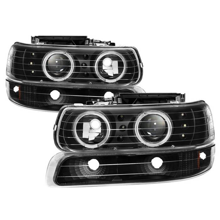 Xtune, Xtune Projector Headlights Chevy Suburban 1500/2500 (00-06) [w/ Bumper Light & LED Halo] Black