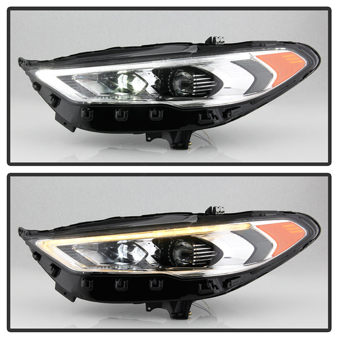 Xtune, Xtune Projector Headlights Ford Fusion (17-19) [w/  Sequential Signal LED DRL] Chrome