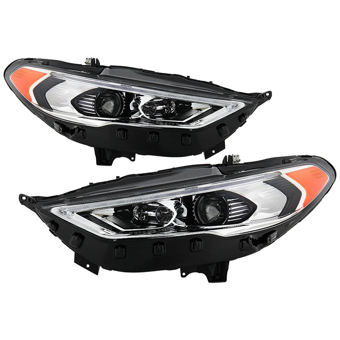 Xtune, Xtune Projector Headlights Ford Fusion (17-19) [w/  Sequential Signal LED DRL] Chrome