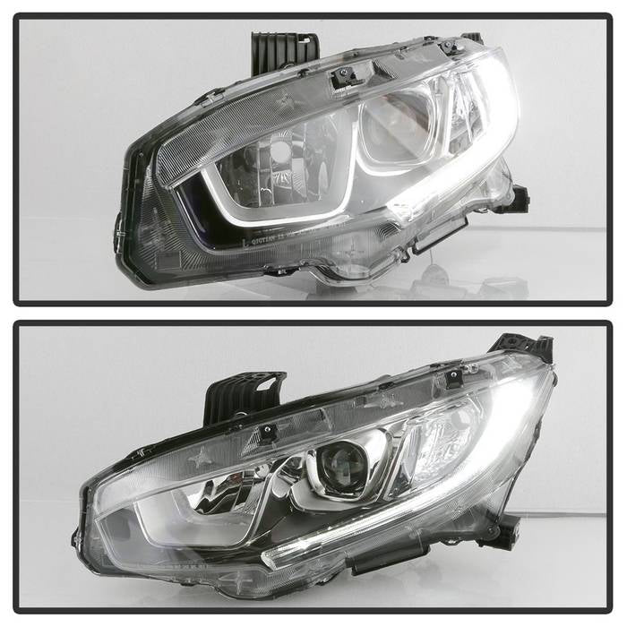 Xtune, Xtune Projector Headlights Honda Civic (16-18) [Halogen Models -  w/ LED DRL Light Bars] Chrome