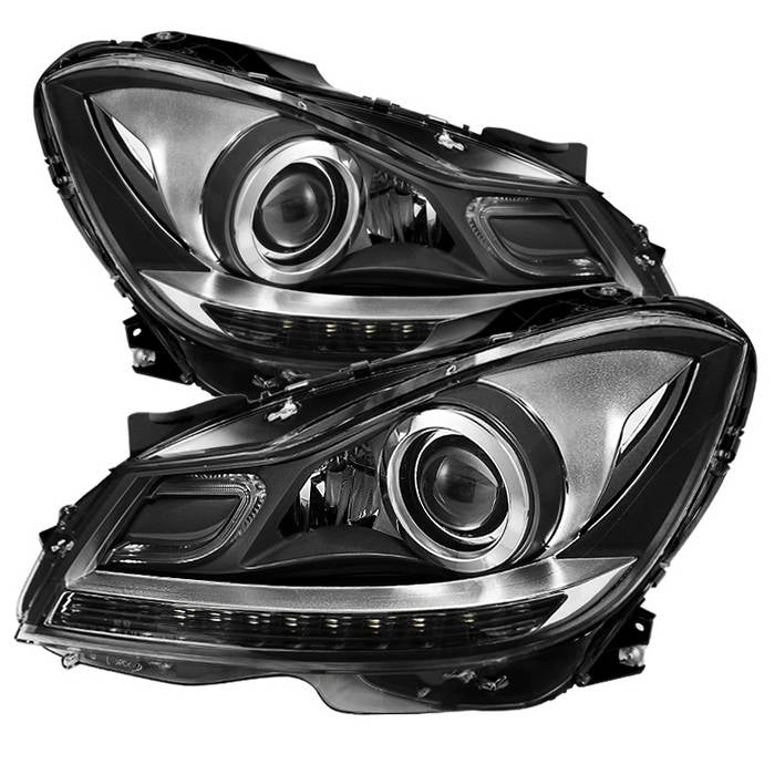 Xtune, Xtune Projector Headlights Mercedes C-Class (12-14) [OE Style w/ LED DRL] Black or Chrome w/ Amber Turn Signal Lights