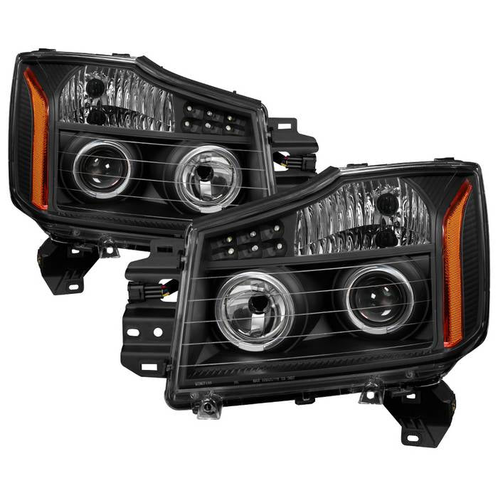 Xtune, Xtune Projector Headlights Nissan Armada (04-07) [w/ LED Halo Lights] Black / Black Smoked / Smoked